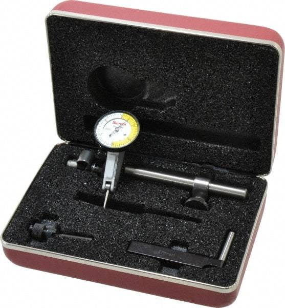 Starrett - 7 Piece, 0" to 0.06" Measuring Range, 1-3/8" Dial Diam, 0-15-0 Dial Reading, White Dial Test Indicator Kit - 13/16" Contact Point Length, 2mm Ball Diam, 0.0005" Dial Graduation - All Tool & Supply