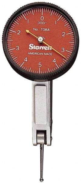 Starrett - 0.03 Inch Range, 0.0005 Inch Dial Graduation, Horizontal Dial Test Indicator - 1-3/8 Inch Red Dial, 0-15-0 Dial Reading - All Tool & Supply