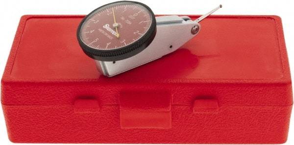 Starrett - 0.01 Inch Range, 0.0001 Inch Dial Graduation, Horizontal Dial Test Indicator - 1-3/8 Inch Red Dial, 0-5-0 Dial Reading - All Tool & Supply