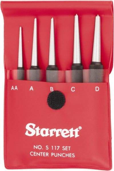 Starrett - 5 Piece, 1/16 to 5/32", Center Punch Set - Round Shank, Comes in Vinyl Pouch - All Tool & Supply