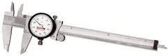 Starrett - 0mm to 150mm Range, 0.02 mm Graduation, 2mm per Revolution, Dial Caliper - Yellow Face, 1-1/2" Jaw Length, Accurate to 0.03mm - All Tool & Supply