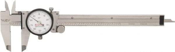 Starrett - 0" to 6" Range, 0.001" Graduation, 0.1" per Revolution, Dial Caliper - White Face, 1-1/2" Jaw Length, Accurate to 0.0010" - All Tool & Supply