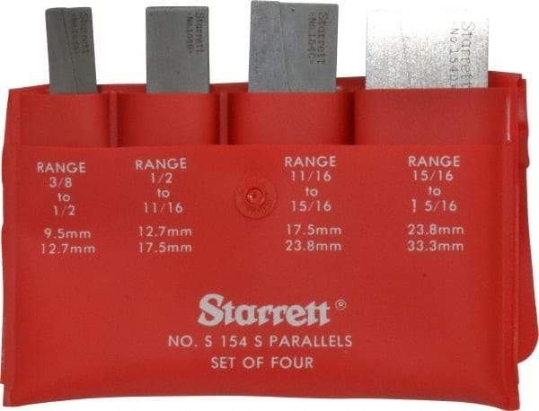 Starrett - 3/8 to 1-5/16 Inch Adjustable Parallel Set - 1-3/4 to 3-9/16 Inch Long, 9/32 Inch Thick, Includes Case, 4 Pieces - All Tool & Supply