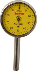 Starrett - 5 mm Range, 0.02 mm Dial Graduation, Horizontal Dial Test Indicator - 1-7/16 Inch Yellow Dial, 0-100 Dial Reading - All Tool & Supply