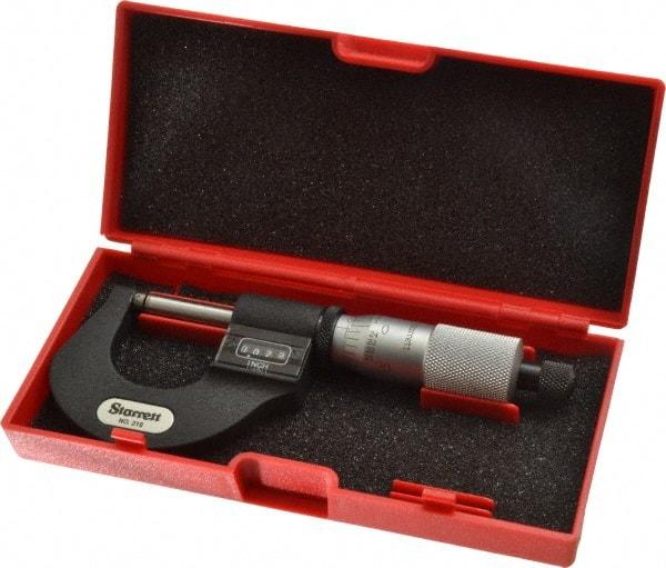 Starrett - 0 to 1" Range, 0.0001" Graduation, Mechanical Outside Micrometer - Ratchet Stop Thimble, Accurate to 0.00005", Digital Counter - All Tool & Supply