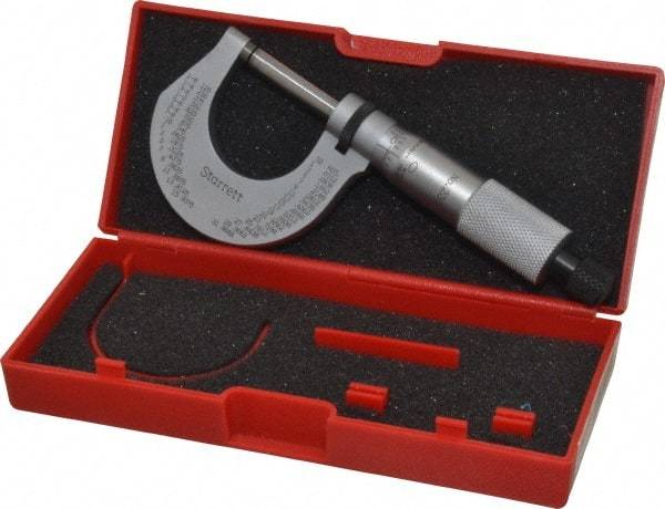 Starrett - 0 to 1" Range, 0.0001" Graduation, Mechanical Outside Micrometer - Ratchet Stop Thimble, Accurate to 0.00005" - All Tool & Supply