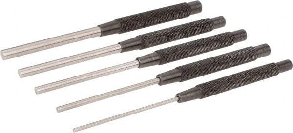 Starrett - 5 Piece, 1/8 to 3/8", Pin Punch Set - Round Shank, Comes in Plain Box - All Tool & Supply