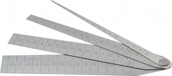 Starrett - 1/16 to 1-1/16 Inch Measurement, 4 Leaf Taper Gage - 5-1/4 Inch Long x 1 Inch Wide, Spring Tempered Steel, 1/64 Inch Graduation - All Tool & Supply