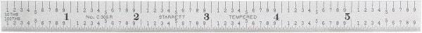 Starrett - 6" Long, 1/100, 1/64, 1/32, 1/10" Graduation, Flexible Steel Rule - 5R Graduation Style, 1/2" Wide, Silver, Satin Chrome Finish - All Tool & Supply