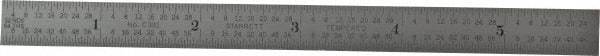 Starrett - 5-3/4" Long, 1/64, 1/32" and 0.5, 1mm Graduation, Flexible Steel Rule - English/Metric Graduation Style, 1/2" Wide, Silver, Satin Chrome Finish - All Tool & Supply