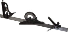 Starrett - 4 Piece, 18" Combination Square Set - 1/100, 1/32, 1/50 & 1/64" (16R) Graduation, Steel Blade, Forged Steel Center, Protractor & Square Head - All Tool & Supply