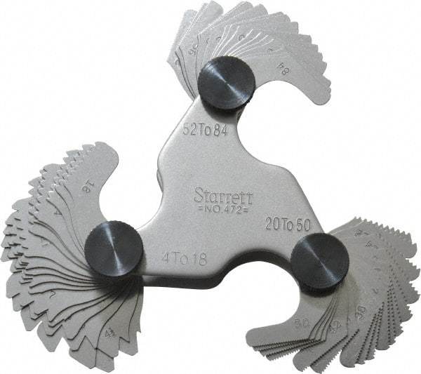 Starrett - 51 Leaf, 4 to 84 TPI Range, Steel Screw Pitch Gage - 60° Thread Angle - All Tool & Supply