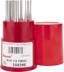 Starrett - 8 Piece, 1/16 to 5/16", Pin Punch Set - Round Shank, Comes in Round Container - All Tool & Supply