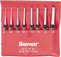 Starrett - 8 Piece, 1/16 to 5/16", Pin Punch Set - Round Shank, Comes in Vinyl Pouch - All Tool & Supply