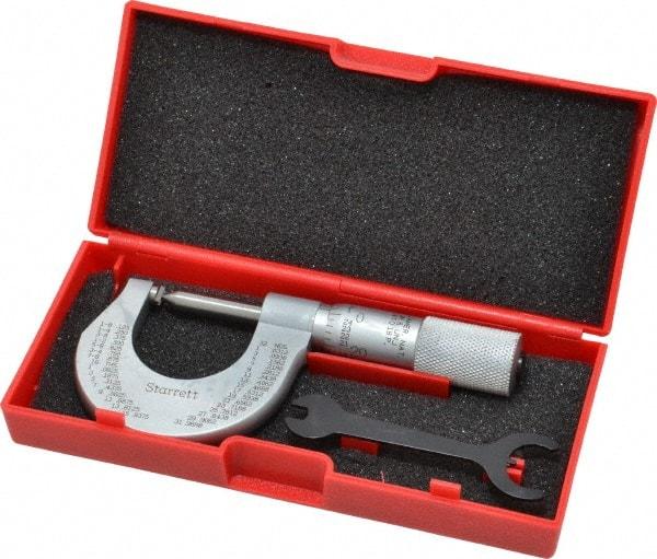 Starrett - 0 to 1" Range, Mechanical Screw Thread Micrometer - Plain Thimble, 0.001" Graduation, 0.004mm Accuracy - All Tool & Supply