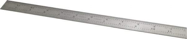 Starrett - 12" Long, 1/64, 1/32, 1/16, 1/8" Graduation, Rigid Spring Steel Rule - 4R Graduation Style, 1" Wide, Silver - All Tool & Supply