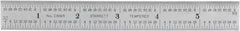 Starrett - 6" Long, 1/64, 1/32, 1/16, 1/8" Graduation, Rigid Spring Steel Rule - 4R Graduation Style, 3/4" Wide, Silver, Satin Chrome Finish - All Tool & Supply