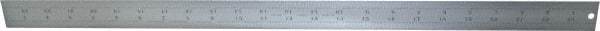 Starrett - 24" Long, 1/64, 1/32, 1/16, 1/8" Graduation, Rigid Spring Steel Rule - 4R Graduation Style, 1-1/4" Wide, Silver, Satin Chrome Finish - All Tool & Supply