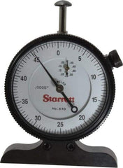 Starrett - 0 to 1/2 Inch Range, White Dial Depth Gage - 0.0005 Inch Graduation, 2-1/2 Inch Base Measuring Length - All Tool & Supply