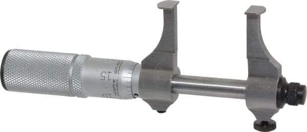 Starrett - 1/2 to 1-1/2 Inch Inside Measurement, Satin Chrome Finish, Mechanical Groove Micrometer - 0.001 Inch Graduation, 0.0002 Inch Accuracy, 5/64 Inch Groove Depth, Friction Thimble, Includes Lock Screw - All Tool & Supply