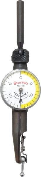 Starrett - 3 Piece, 0" to 0.03" Measuring Range, 15/16" Dial Diam, 0-15-0 Dial Reading, White & Yellow Dial Test Indicator Kit - 5/32" Contact Point Length, 3mm Ball Diam, 0.001" Dial Graduation - All Tool & Supply