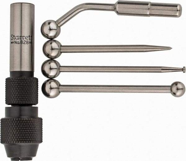 Starrett - Single End, Center Finder Set Mechanical - 0.25 Inch Head Diameter, Ball, Conical, Disc Head Type, Includes 4 Attachments, Case, Holder, 4 Pieces - All Tool & Supply