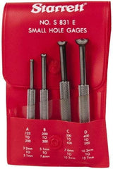 Starrett - 1/8 to 1/2 Inch Measurement, Small Hole Gage Set - 2-13/16, 3-1/8, 3-3/8 and 3-1/2 Inch Long, Half Ball, Includes Case - All Tool & Supply