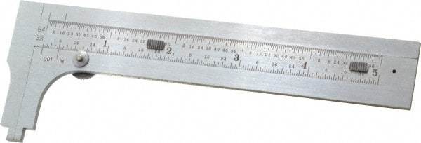 Starrett - 0 to 4-3/4" Stainless Steel Vernier Caliper - 1/64 & 1/32" Graduation, 1-3/8" Jaw Depth, 0.005" Accuracy, Includes Inside Diameter, Outside Diameter - All Tool & Supply