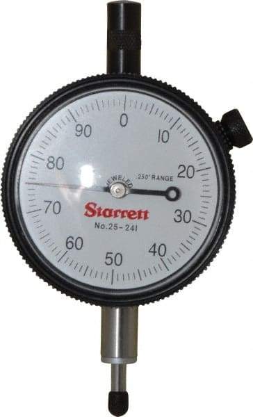 Starrett - 1/4" Range, 0-100 Dial Reading, 0.001" Graduation Dial Drop Indicator - 2-1/4" Dial, 0.1" Range per Revolution, Revolution Counter - All Tool & Supply