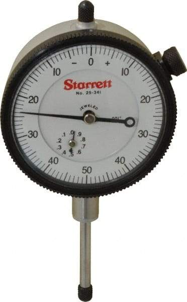 Starrett - 1" Range, 0-50-0 Dial Reading, 0.001" Graduation Dial Drop Indicator - 2-1/4" Dial, 0.1" Range per Revolution, Revolution Counter - All Tool & Supply