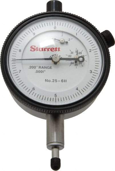 Starrett - 0.2" Range, 0-10 Dial Reading, 0.0001" Graduation Dial Drop Indicator - 2-1/4" Dial, 0.01" Range per Revolution, Revolution Counter - All Tool & Supply