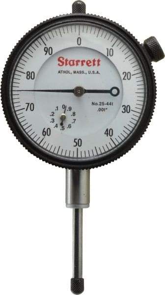 Starrett - 1" Range, 0-100 Dial Reading, 0.001" Graduation Dial Drop Indicator - 2-1/4" Dial, 0.1" Range per Revolution - All Tool & Supply