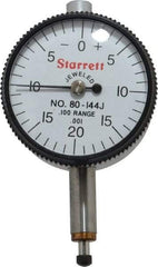 Starrett - 0.1" Range, 0-20-0 Dial Reading, 0.001" Graduation Dial Drop Indicator - 1-1/4" Dial, 0.04" Range per Revolution, Revolution Counter - All Tool & Supply