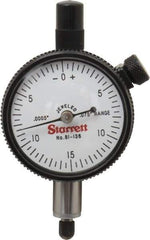 Starrett - 0.075" Range, 0-15-0 Dial Reading, 0.0005" Graduation Dial Drop Indicator - 1-11/16" Dial, 0.03" Range per Revolution, Revolution Counter - All Tool & Supply