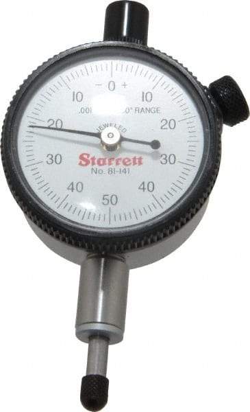 Starrett - 1/4" Range, 0-50-0 Dial Reading, 0.001" Graduation Dial Drop Indicator - 1-11/16" Dial, 0.1" Range per Revolution, Revolution Counter - All Tool & Supply