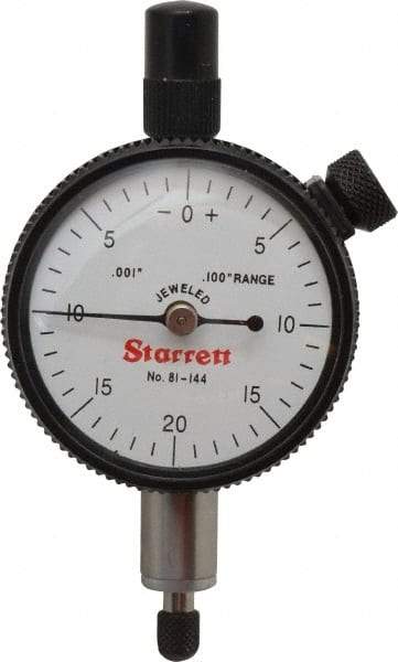 Starrett - 0.1" Range, 0-20-0 Dial Reading, 0.001" Graduation Dial Drop Indicator - 1-11/16" Dial, 0.04" Range per Revolution, Revolution Counter - All Tool & Supply