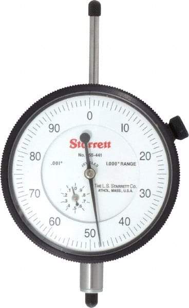 Starrett - 1" Range, 0-100 Dial Reading, 0.001" Graduation Dial Drop Indicator - 2-3/4" Dial, 0.1" Range per Revolution, Revolution Counter - All Tool & Supply