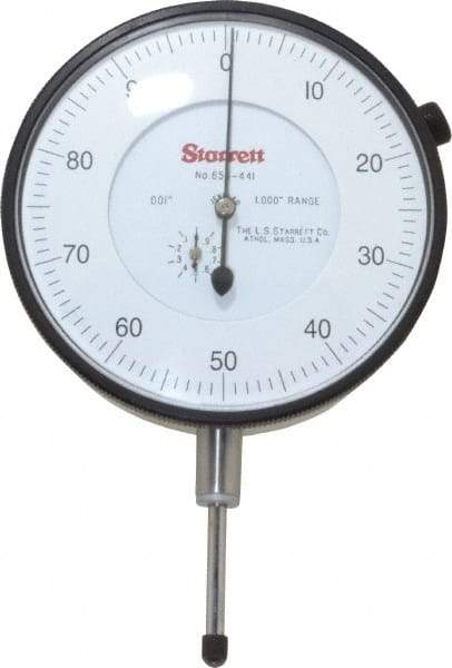 Starrett - 1" Range, 0-100 Dial Reading, 0.001" Graduation Dial Drop Indicator - 3-5/8" Dial, 0.1" Range per Revolution - All Tool & Supply