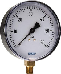 Wika - 4" Dial, 1/4 Thread, 0-60 Scale Range, Pressure Gauge - Lower Connection Mount, Accurate to 3-2-3% of Scale - All Tool & Supply