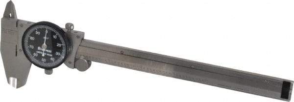 Starrett - 0" to 6" Range, 0.001" Graduation, 0.1" per Revolution, Dial Caliper - Black Face, 1-1/2" Jaw Length, Accurate to 0.0010" - All Tool & Supply