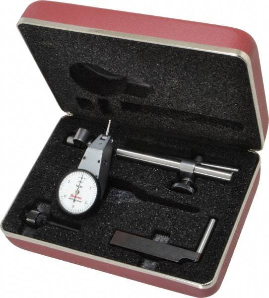 Starrett - 7 Piece, 0" to 0.03" Measuring Range, 1-3/8" Dial Diam, 0-15-0 Dial Reading, White Dial Test Indicator Kit - 5/8" Contact Point Length, 2mm Ball Diam, 0.0005" Dial Graduation - All Tool & Supply