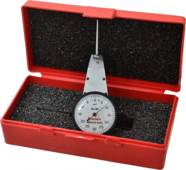 Starrett - 0.06 Inch Range, 0.001 Inch Dial Graduation, Horizontal Dial Test Indicator - 1-3/8 Inch White Dial, 0-30-0 Dial Reading - All Tool & Supply