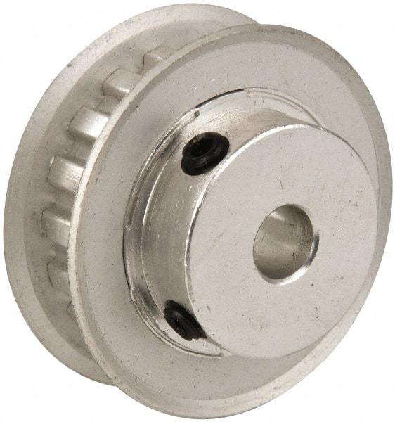 Power Drive - 18 Tooth, 1/4" Inside x 1-1/8" Outside Diam, Hub & Flange Timing Belt Pulley - 1/4" Belt Width, 1.146" Pitch Diam, 0.438" Face Width, Aluminum - All Tool & Supply