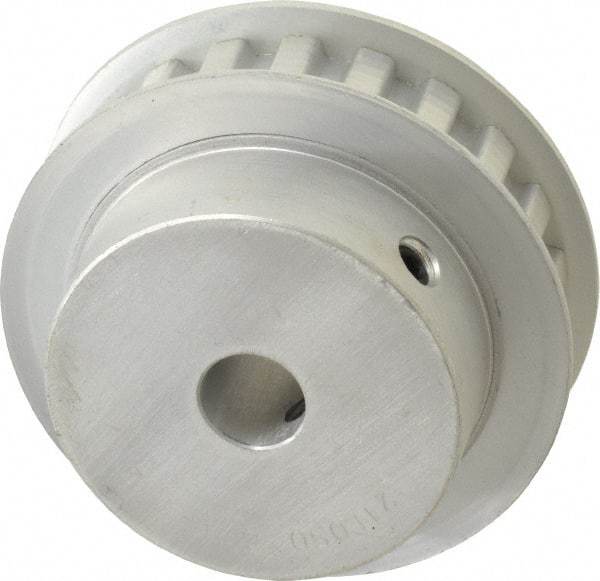 Power Drive - 21 Tooth, 1/2" Inside x 2.477" Outside Diam, Hub & Flange Timing Belt Pulley - 1/2" Belt Width, 2.507" Pitch Diam, 3/4" Face Width, Aluminum - All Tool & Supply