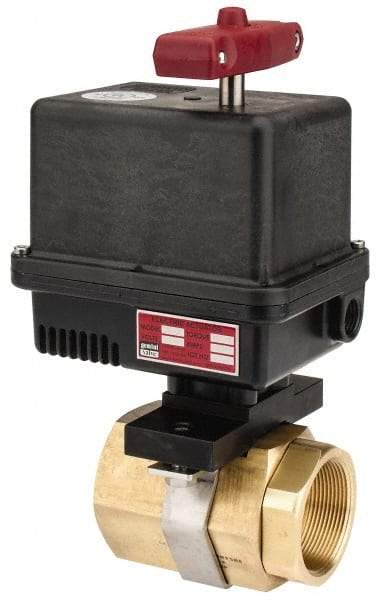 Gemini Valve - 2" Pipe, 720 psi WOG Rating Brass Electric Actuated Ball Valve - Reinforced PTFE Seal, Standard Port, Threaded (NPT) End Connection - All Tool & Supply