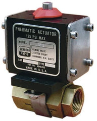 Gemini Valve - 3/4" Pipe, 720 psi WOG Rating Brass Pneumatic Double Acting with Solenoid Actuated Ball Valve - Reinforced PTFE Seal, Standard Port, Threaded (NPT) End Connection - All Tool & Supply