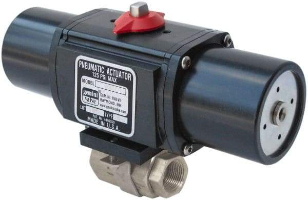 Gemini Valve - 3/8" Pipe, 720 psi WOG Rating Stainless Steel Pneumatic Spring Return with Solenoid Actuated Ball Valve - Reinforced PTFE Seal, Full Port, Threaded (NPT) End Connection - All Tool & Supply