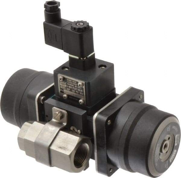 Gemini Valve - 3/4" Pipe, 720 psi WOG Rating Stainless Steel Pneumatic Spring Return with Solenoid Actuated Ball Valve - Reinforced PTFE Seal, Standard Port, Threaded (NPT) End Connection - All Tool & Supply