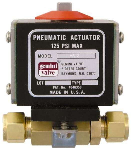 Gemini Valve - 3/4" Pipe, 1,000 psi WOG Rating Brass Pneumatic Double Acting with Solenoid Actuated Ball Valve - Reinforced PTFE Seal, Standard Port, TYLOK (Compression) End Connection - All Tool & Supply