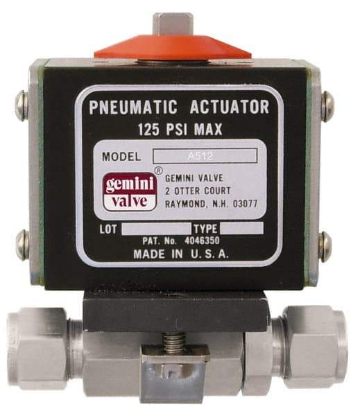 Gemini Valve - 1/4" Pipe, 1,000 psi WOG Rating Stainless Steel Pneumatic Double Acting with Solenoid Actuated Ball Valve - Reinforced PTFE Seal, Full Port - All Tool & Supply